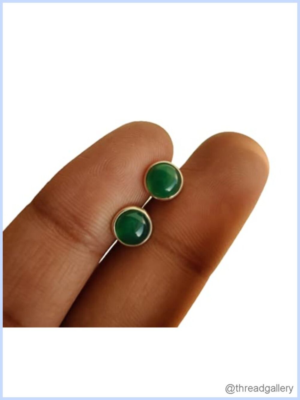 Natural Green Onyx 925 Sterling Silver 6 MM Round Minimalist Stud Earrings